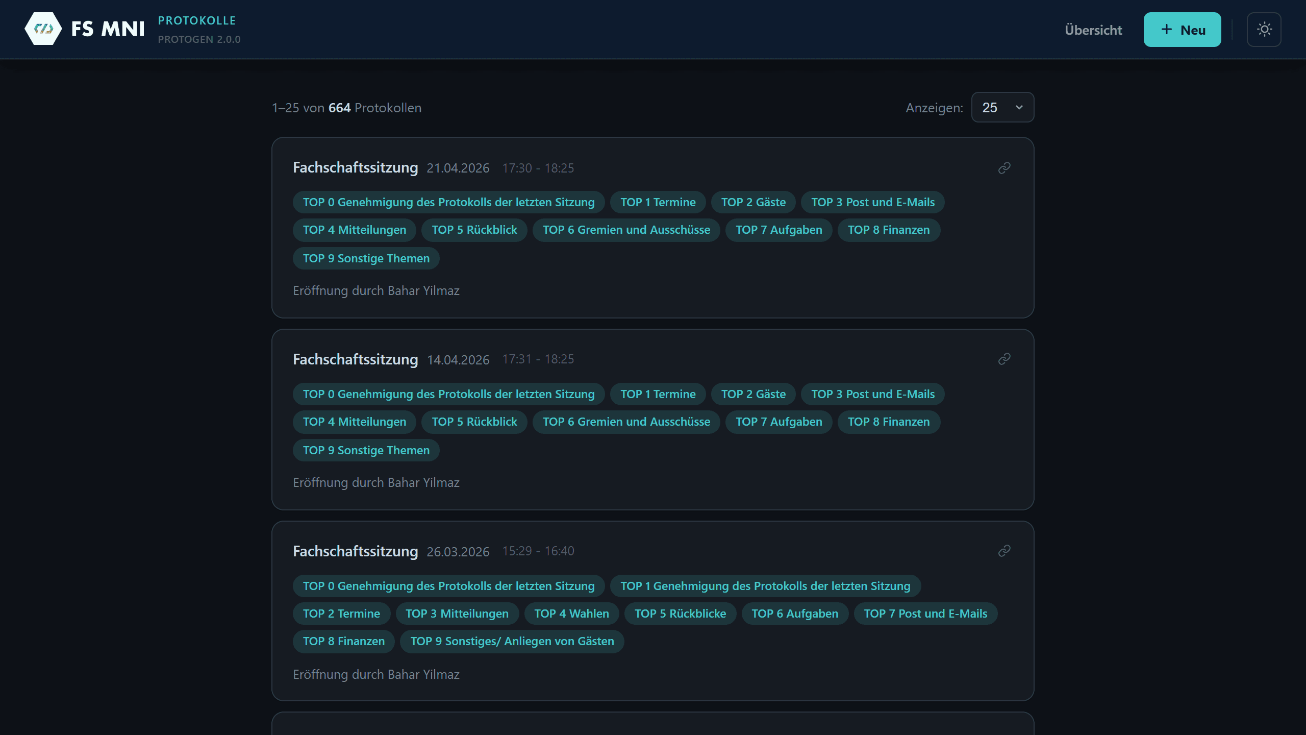 Screenshot der FS MNI Protogen v2 Applikation